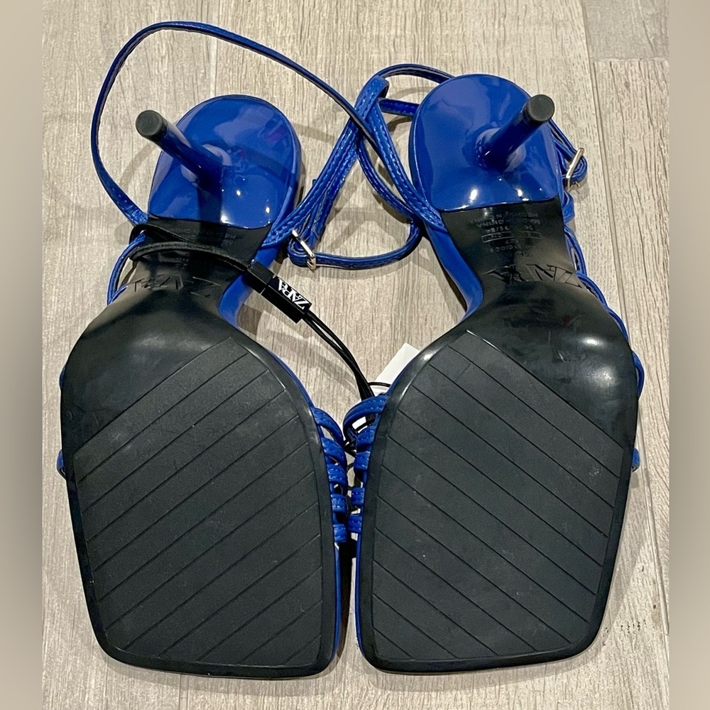 Zara Royal Blue Strappy Sandals Heels Size 6, New with tags - Picture 6 of 8